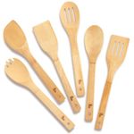 Wooden Spoons Cooking Utensils,6 Piece Wooden Spoon Set,Wooden Spatula for Cooking,Slotted Wooden Ladle Bamboo Supoon,Wooden Utensil Set,Premium Wooden Kitchen Utensils (Bamboo Spatula)