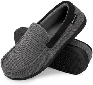 EverFoams Men's Comfort Memory Foam Moccasin Slippers Breathable Terry Cloth House Shoes with Anti-Skid Rubber Sole Grey 9 UK