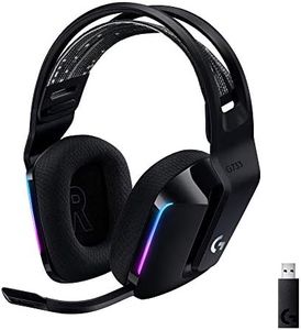 Logitech G733 Lightspeed Wireless Gaming Headset with Suspension Headband, Lightsync RGB, Blue VO!CE mic technology and PRO-G audio drivers - Black