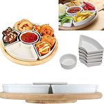 RTS Lazy Susan Large Wooden Turntable Serving Dishes - Dip Sauce Set - Dish Platters Tray Platter Snack Divider Rotating Revolving Ceramic Dishes Multicolor Charger Plates Food Server Kitchen Home