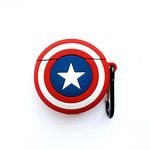 Funwaretech Silicone AirPods 2 & 1 Case Cover with Carabiner Keychain Hook,Cute Funny Unique 3D Anime Airpod 1 2 Case,Shockproof Protective Skin Case Cover Support Wireless Charging(Captain-Shield)