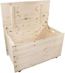 Extra Large Wooden Decorative Storage Chest with Hinged Lid on Wheels | 90x48x51 cm | Toy Box Kids Bedroom Ottoman Trunk | Unpainted Plain Unfinished Pine To Decorate for Craft | Bedding Storage