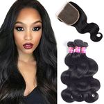 Brazilian Body Wave Virgin Hair 3 Bundles With Closure Free Part 100% Unprocessed Human Hair Remy Hair Extensions Natural Color 100g/pcs By Originea(10"12"14"+10")