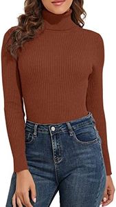 PrettyGuide Women's Ribbed Turtleneck Long Sleeve Sweater Caramel S