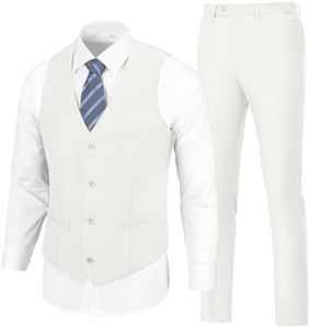 SISAVE Men's Suit 2 Pieces Slim Fit Dress Vest and Pants Set Prom Suits for Mens Formal Wedding Party Tuxedo, Ivory, Medium