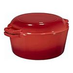 2 in 1 Enameled Cast Iron Double Dutch Oven & Skillet Lid, 5-Quart, Fire Red - Induction, Electric, Gas & In Oven Compatible