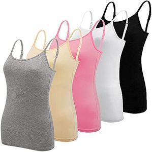 BQTQ 5 Pcs Basic Camisole Spaghetti Strap Camisole Tank Tops for Women and Girl (Black, White, Gray, Pink, Beige, XX-Large)