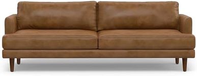 SIMPLIHOME Livingston Mid-Century Modern 90 Inch Wide Sofa in Caramel Brown Full Grain Leather, Pure - Aniline Leather, For the Living Room and Family Room