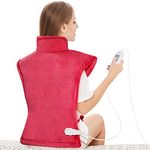 Electric Heating Pad for Back Neck and Shoulders 60x85cm, Heated Warmer with Waist Strap, 3 Heat Levels, Auto-Off Timer, Mia&Coco - Comfort Red