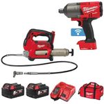 Milwaukee M18ONEPP2Q-502B 18v Cordless M18GG Grease Gun + M18ONEFHIWF34 3/4 Wrench Kit 2 x 5.0ah Batteries