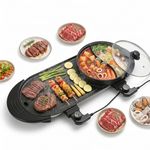 27" Hot Pot with Grill Electric BBQ Grill Combo, 2200W Indoor Korean BBQ Grill with Dual Temperature Control, Large Shabu Shabu Pot, Nonstick Tabletop Grill for 2-12 People, 110V