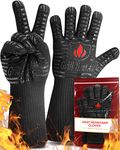 Grill Heat Aid BBQ Gloves - Grill Gloves Heat Proof for Men & Women - Oven Mitts Heat Resistant Grilling Gloves Extra Cuff Pizza Oven Gloves with Fingers, Fire Resistant Gloves for Kitchen Baking