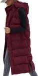 BTFBM Long Puffer Vest Women Quilted Hooded Button Down Zip Up Sleeveless Vests Outerwear Padded Jacket Winter Coat 2024(Wine Red, XX-Large)