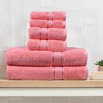 SENSES by Riba Textured Rice Weave 6 Piece Towel Set | All Cotton Fade-Resistant Highly Absorbent Super Soft Bathroom Towels(2 Pcs Each of Bath, Hand & Wash Towel) -550 GSM (Bright Pink)