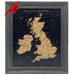 Splosh Travel Map - Desk UK Map & Ireland Map Pin Board in Black, Wooden Frame. Travel Map Pin Board with 100 Pins in 2 Colours to Mark Your Past & Future Adventures, Map of UK & Map of Ireland.