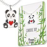 Panda Necklace Gift – Cute Panda Heart Pendant – Charm Jewelry for Women, Teens, Girls and Kids – with Message Card, 18", Metal