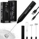 Zulay Froth N Go Milk Frother Rechargeable - 3-in-1 Frother Wand with Case & USB-C Charger - Comes with 3 Whisk Attachments for Latte, Cappuccino, Matcha, Protein Shakes - Black