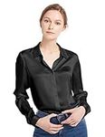 LilySilk Women's Silk Blouse 100% 22MM Silk Button-Down Shirt Long Sleeves Classic Timeless Top for All Seasons Casual Business, Black Medium