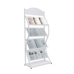 VonVVer Magazine Rack 4 Pockets - Floor Standing Magazine Brochure Holder, A4 Brochure Display Stand Book Literature Floor Display Stand Literature Rack for Trade Show, Exhibitions (Black) (White)