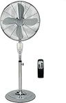 FEFE® 16" Pedestal Floor Standing Fan With Remote Control Portable Metal Oscillating Pedestal Floor Fan Chrome Fan With 4 Blades 3 Speed Settings, Adjustable Height 50W (Chrome)