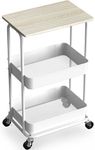 SimpleHouseware 2-Tier Rolling Utility Cart Organizer with Top Board and Wheels, Maple