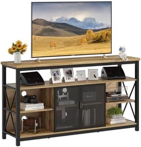 BON AUGURE Tall TV Stand for 55 65 Inch TV, Wood Entertainment Center with Storage Cabinet, Industrial Farmhouse TV Console for Living Room and Bedroom (32 Inch High, Vintage Oak)