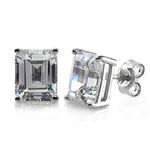 BERRICLE Rhodium Plated Sterling Silver Cubic Zirconia CZ Solitaire Stud Earrings 9mm x 7mm