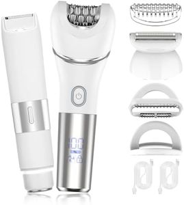 Zesuti Epilators Hair Removal for Women-2 in 1 Eletctric Razors for Women,Dual Head Bikini Trimmer for Pubic Hair/Lady Facial Razor,Cordless Epilator Body Shaver for Smooth Wet/Dry Shaving,Led Light