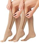 BYTEFUN Zipper Medical Compression Socks Stockings with Open Toe Calf Support Best Stocking for Edema, Swollen, Nurses, Pregnancy, Recovery Leg Knee High Sports Length, Better Blood Circulation