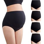 Mama Cotton Women's Over The Bump Maternity Panties High Waist Full Coverage Pregnancy Underwear (Color-All Black 4 Pack, Size-M)