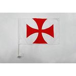 AZ FLAG Templar order Car Flag 18'' x 12'' - Catholic Car flags 30 x 45cm - Banner 18x12 INCHES PLASTIC STICK