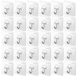 HASTHIP® 30 Pack Wall Hooks Strong Acrylic Backing Glue Wall Hooks Self-Adhesive Wall Hooks for Bathroom, Kitchen Waterproof Ultra Adhesive Wall Hooks (Clear)