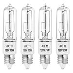 4-Pack JDE11 120V 75W Halogen JDE11 75W Bulb Warm White 75 Watt T4 E11 Bulb JD E11 T4 75W for Chandeliers, Pendants, Table Lamps, Cabinet Lighting, Mini-Candelabra Base T4 Bulb, by BluexBulbs