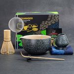 TEANAGOO Japanese Tea Set (7pcs) Matcha Whisk Matcha set whisk and bowl|Bamboo Matcha Whisk (chasen) Scoop (chashaku) Matcha Whisk Holder Tea Making Kit. N17, Charcoal Grey, Matcha whisk set