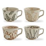 Swuut 12oz Rustic Ceramic Coffee Mug Set of 4 - Handmade Pottery Countryside Coffee Mugs with Big Handle for Latte,Tea,Milk,Hot Cocoa,Dishwasher & Microwave Safe(Plants)