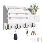 MaxEarn Wooden Key Holder with 4 Double Hooks, Decorative Key Hook Wall Mounted, Wall Organizer Shelf for Letter Storage, Key Rack for Home Hallway (White)