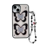 Reezaddin Retro Y2K Black Butterfly Phone Case Compatible with iPhone 15(NOT 15Pro) with Beaded Chain Charm,Cute Aesthetic INS Design Girly Slim Glossy Shockproof Cover for iPhone15 6.1"