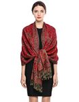 Women Pashmina Scarves Luxury Winter Scarf Paisley Shawl with Fringe Reversible Large Blanket Wrap 78.5" X27.5"(Red)