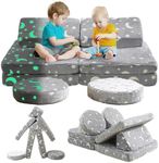 Truwelby 8PCS Modular Kids Play Couch, Toddler Couch Glow in The Dark Sofa for Playroom Bedroom, Play Couch for Girls Boys, Kids Convertible Sofa Sectional Foam Couch Set