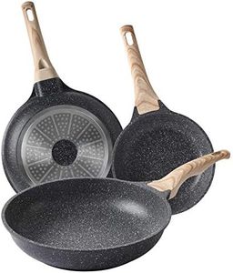 Nonstick Frying Pan Set of 3 by Motase | Swiss Titanium Non-Stick Coating | 100% PFOA and PTFE Free Cookware | Stone Frying Pan Set 8 Inch, 9.5 Inch, 11 Inch