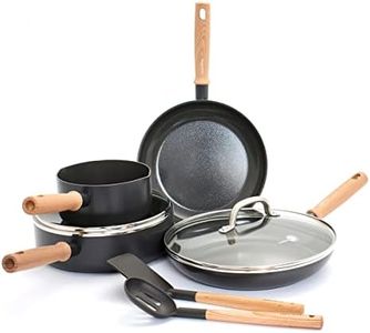 GreenPan Hudson Healthy Ceramic Nonstick, 8 Piece Cookware Pots and Pans Set, Vintage Wood Inspired Handle, PFAS-Free, Dishwasher Safe, Black