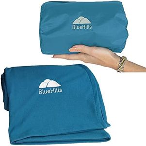 BlueHills Ultra Compact Travel Blanket in Portable Case Premium Soft Large Airplane Blanket Flight Essentials for Car Plane Train Hotel Layover Peacock Teal C004