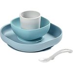 Beaba - Silicone Feeding Meal Set - Set of 4 Pieces : Plate + Bowl + Cup + Spoon - Silicone with Strong Suction pad - Baby and Children - Mealtime Essentials - Jungle