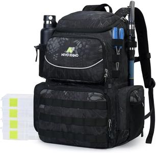 N NEVO RHINO 40L Fishing Tackle Backpack 2 Fishing Rod Holders with 4 Tackle Boxes, Large Waterproof Fishing Tackle Bag, Backpack with Rain Cover for Trout Fishing Outdoor Sports Camping Hiking