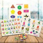 ToyMagic My Learning Activity Board Set of 3|Wooden Alphabets, Numbers & Shapes|Educational Activity Toy|Matching & Sorting Board Puzzle for Pre-School Toddler Baby|Birthday Gift for 3+|Made in India