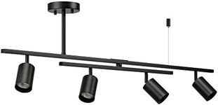 Globe Electric 57500 4-Light Track Lighting, Matte Black, Center Swivel Bar, Pivoting Track Heads, 4 Bulb Kitchen Light, Ceiling Light Fixture, Track Lighting Kit, Swivel Fixture, Industrial