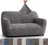 PAULATO BY GA.I.CO. Loveseat Slipcover - Oversized Chair Cover - Stretch Couch Cover - Cushion Love Seat Sofa Slipcovers - 1-Piece Form Fit Washable Protector - Microfibra Print - Vittoria Grey