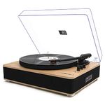 Vinyl Record Player 3-Speed Belt-Drive Turntable with Dual External Stereo Speakers (Yellow Wood, Built-in Speakers)