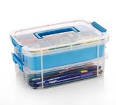 KRYLAR-Plastic Storage Box-2 Tier Transparent-Large with a Six-Grid Tray,Portable Embroidery & Sewing Box Containers, Medicine,Jewellery, Arts & Crafts,Beads,General Purpose Plastic Storage Box.