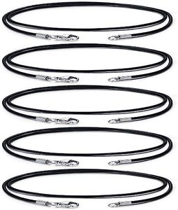 Wunionup Black Natural Leather Necklace Chain - Genuine Cord Chain with Lobster Claw Clasp Wholesale Lot (5pcs / Pack) 14''